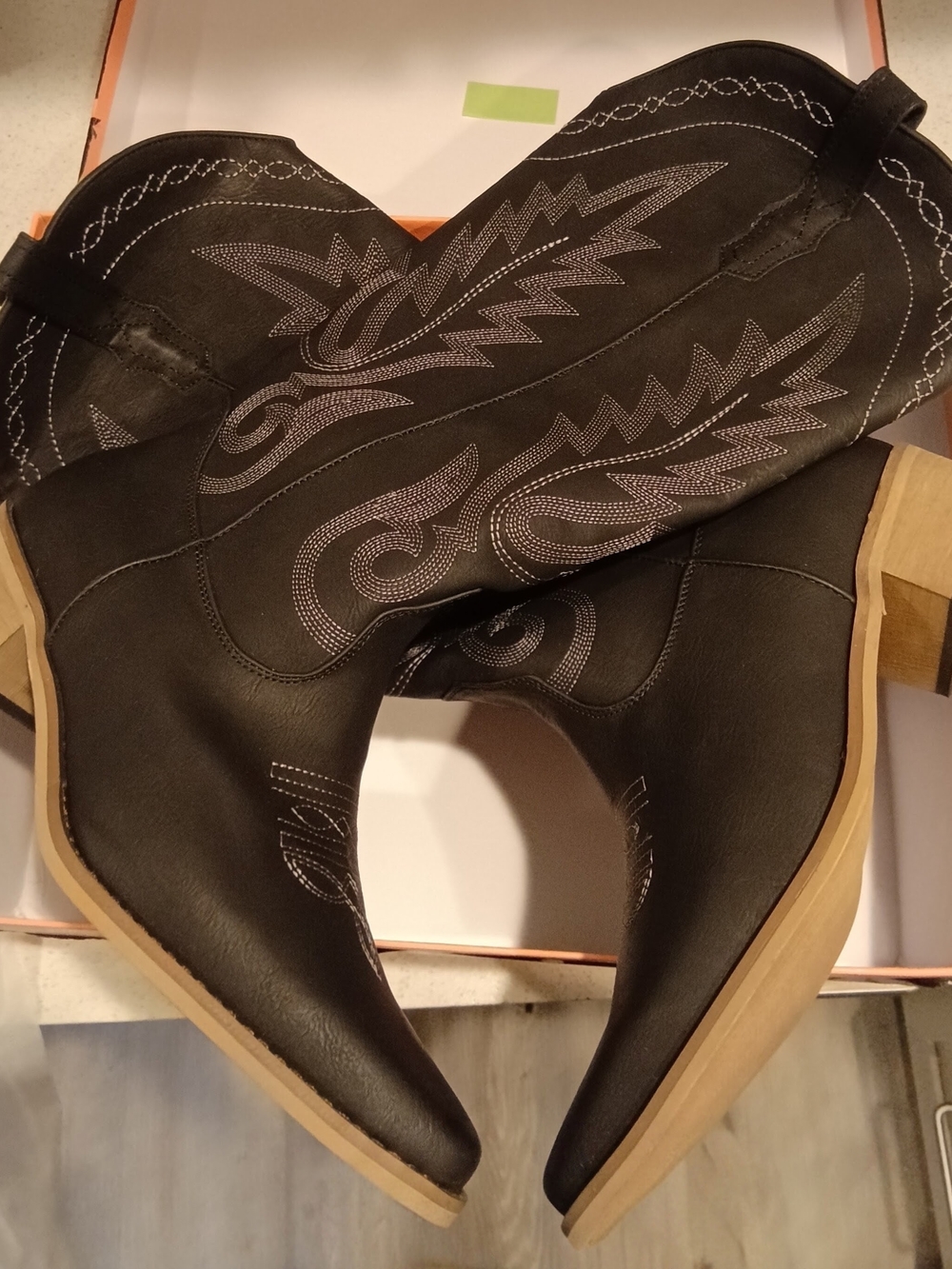 Azazie Black Embroidered Western Ankle Booties